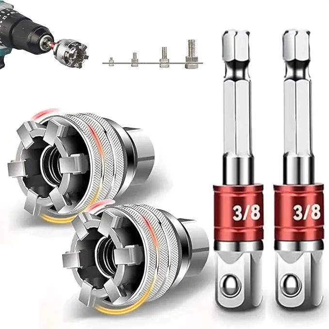 2PCS Adjustable Wrench Sets - Multifunctional Socket Wrench Work Tools with Universal 10mm-19mm Grips, Hex Drill Adapters, Socket Combination Tool for Damaged Bolts & Nuts, Truck Maintenance
