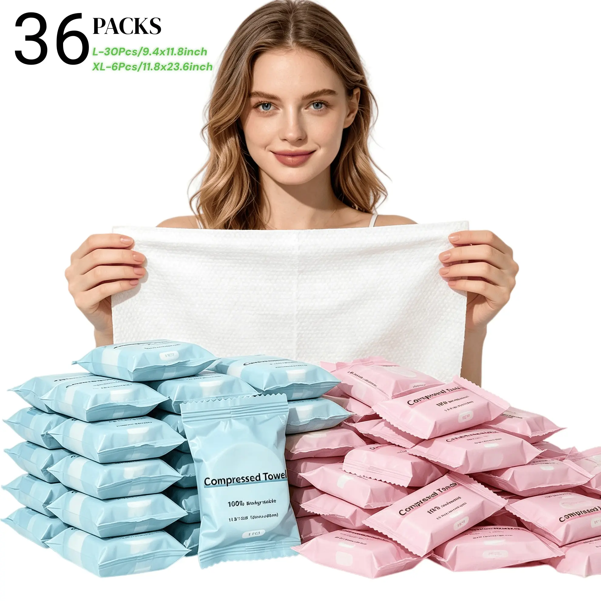 Extra Thick Large Size Compressed Towels, 30Pcs L Size,6 Pcs XL Size Disposable Face Towel, Ultra Soft Portable Washcloths, Reusable for Travel, Camping, Hiking, Sport, Beauty, Home, Outdoor