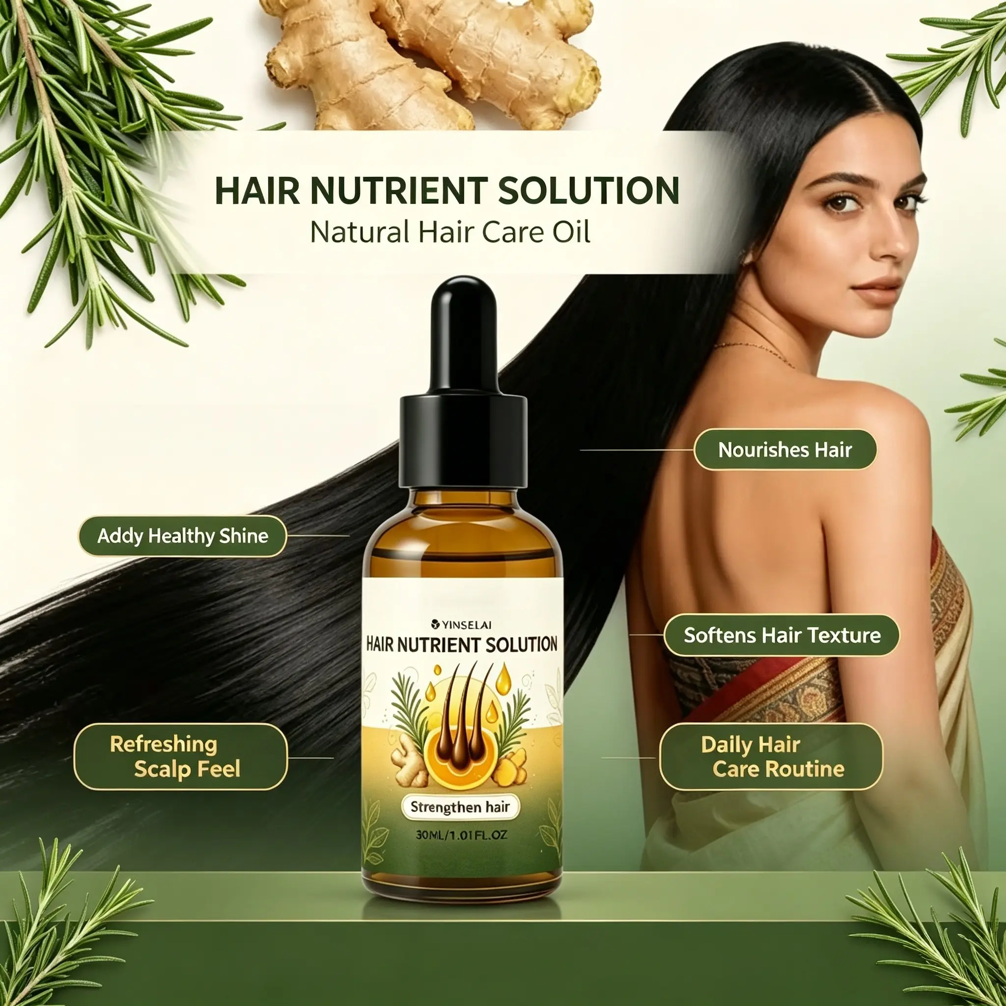 Hair Repair Oil Serum, Strengthens Weak Hair, Heat Protectant Nourishing Drops, Restores Shine & Elasticity, Anti-Frizz, 1.01 Fl.oz