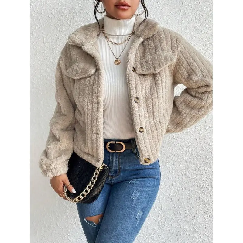 Flap Detail Fluffy Jacket
