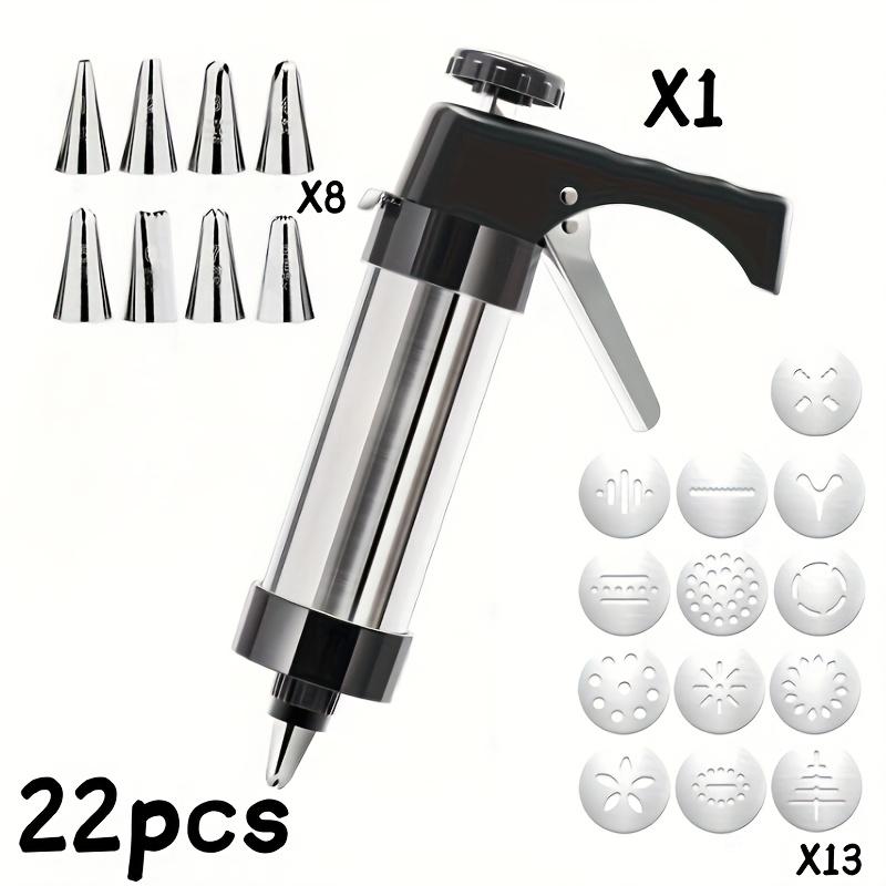 22Pcs cookie press extruder, cream piping gun, piping nozzle for molten beans, baking tools, including 13pcs pattern disc + 8pcs piping nozzle + 1pc press gun, essential kitchen tools for Christmas and Valentine's Day baking, no electricity required,