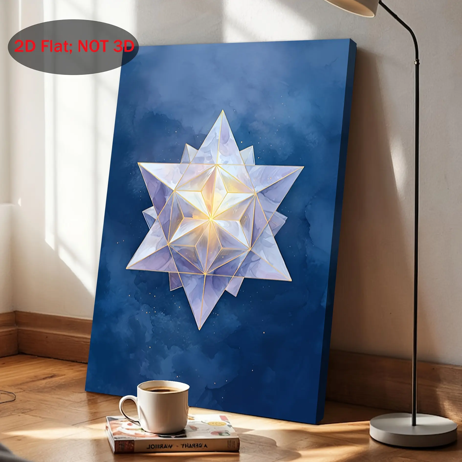 2D flat painting, 1 piece 2D flat framed oil painting, Merkaba star sacred geometry wall decor, Metatron cube spiritual decoration, light body activation print, masterpiece of meditation energy symbols--the perfect holiday gift for bedroom, living room, b