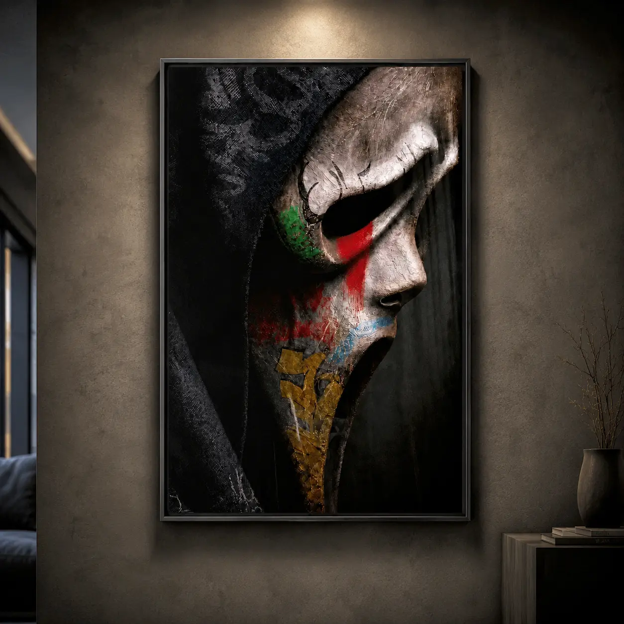 Halloween Ghost Mask Poster, Graffiti Art Horror Print, Scream Inspired Wall Decor, Hypebeast Style Halloween Artwork, Modern Artistic Room Decoration, Glossy Matte Poster Print for Bedroom Living Room