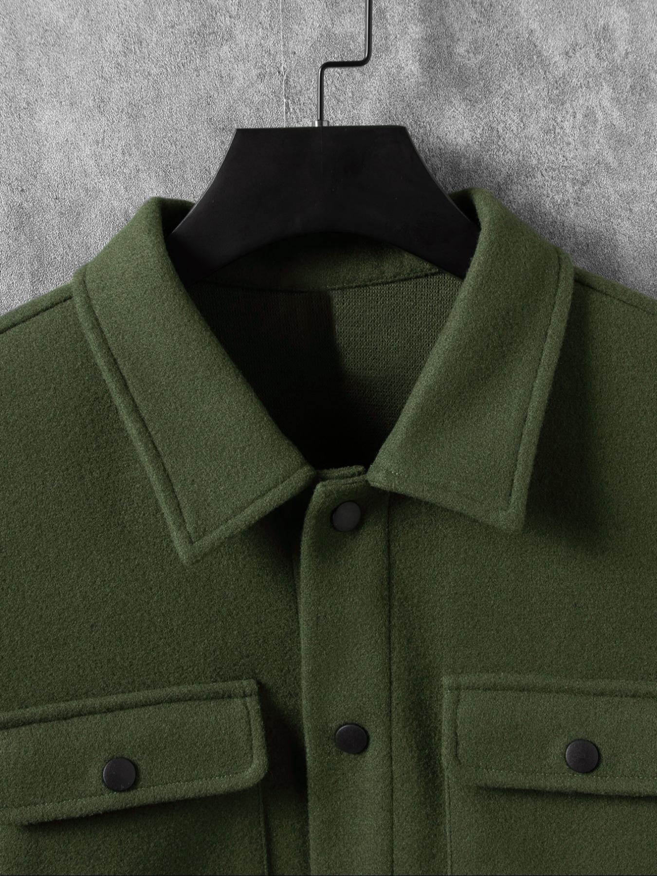 Men's Casual Thick Woven Solid Pocket Jacket Coat, Fitted Design for Work & Outdoor, Lightweight for Fall Winter Season