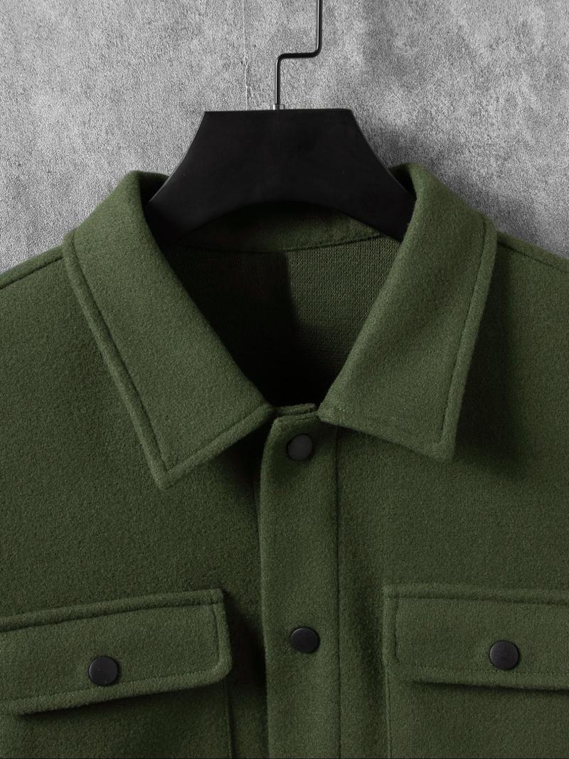 Men's Casual Thick Woven Solid Pocket Jacket Coat, Fitted Design for Work & Outdoor, Lightweight for Fall Winter Season