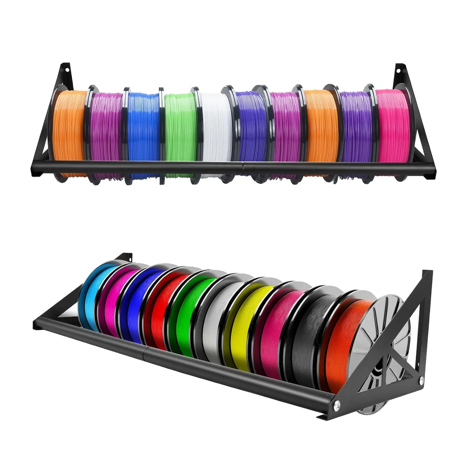 2 Tier Wall Mount Filament Storage Rack Holds 20 Rolls 1KG  Printer Spool | Holds 18+ Spools, 50LBS Load/Shelf, 22mm Heavy Pipe, Fits Small Print Farms, Assembles in 15 Mins, Versatile Storage Use