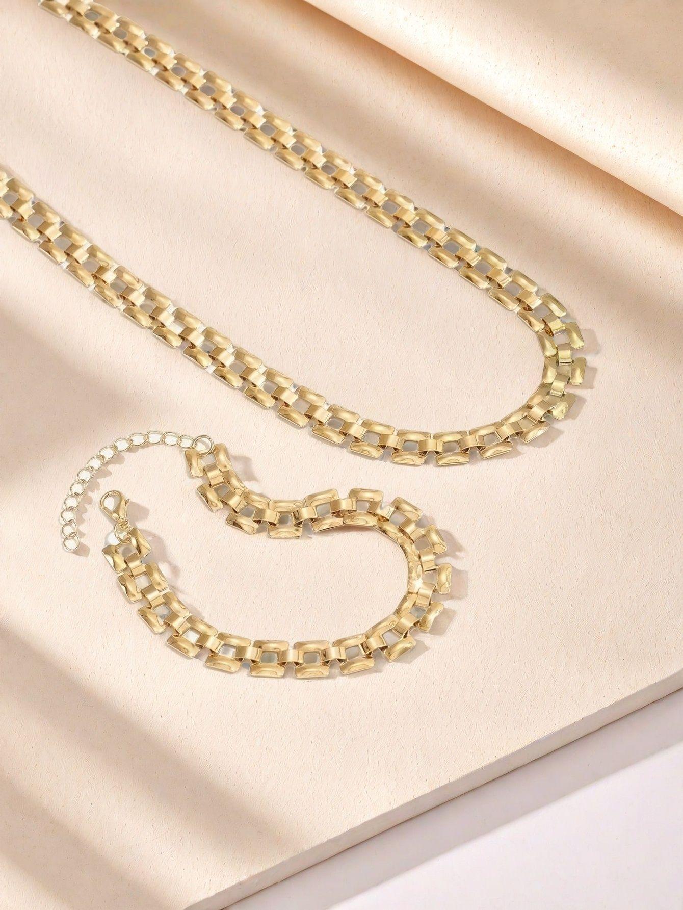 Metal simple personality fashion exquisite strap chain necklace bracelet set women's temperament high-end jewelry