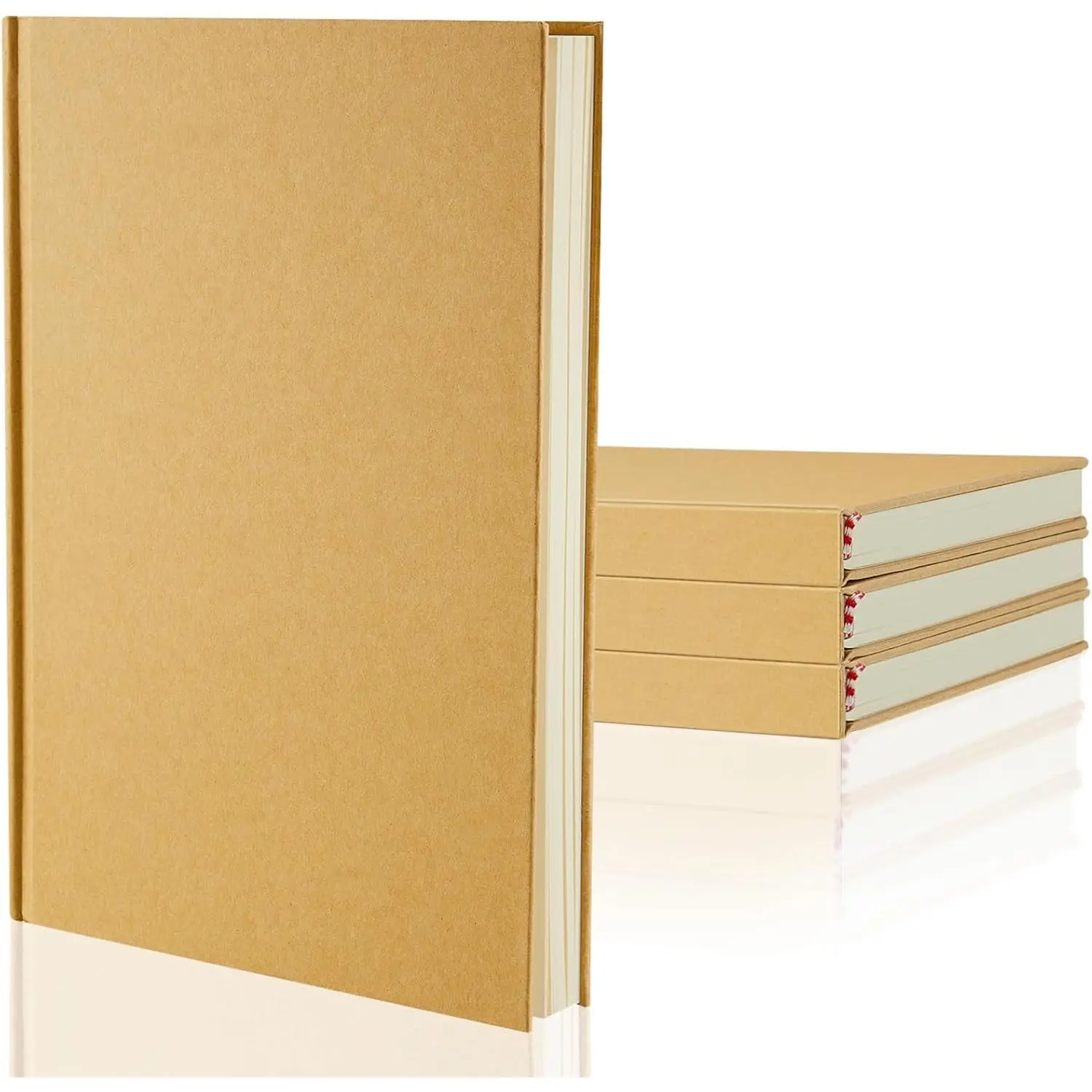 Brown Hardcover A5 Blank Journals (4-Count Bulk), 8.3x5.7in Unlined Paper Notebooks with 100 Sheets/200 Pages for Students, Writing & Drawing (Office Stationery)
