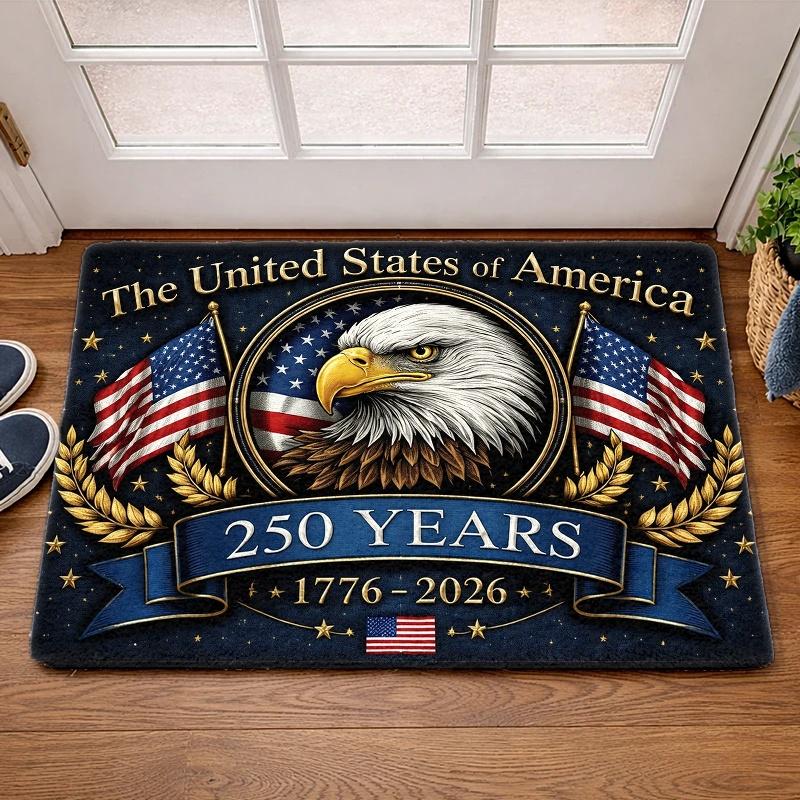 250th Anniversary Eagle Flag Themed Non-Slip Floor Mat, Surface and Rubber Backing, Durable and, Machine Washable, Bedside Mat, Dog Mat, Foot Mat, Carpet, Entrance Mat, Door Mat, Bedside Carpet, Front Door Mat