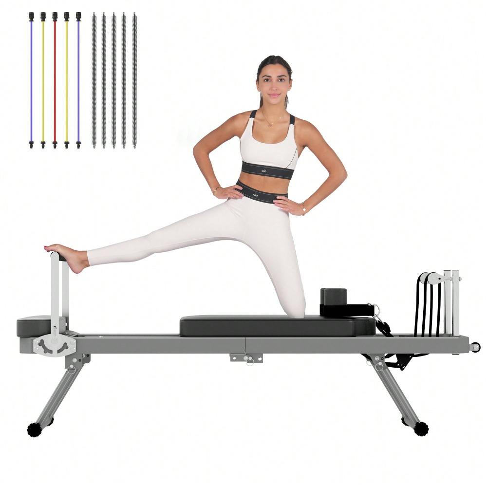 Pilates Reformer Machine, Indoor Pilates Reformer With High Strength Alloy Springs, Foldable Pilates Reformer For Home Gym
