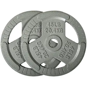 2-Grip Olympic Cast Iron Weight Plates, 2-Inch Hole, 2.5LB–45LB, Black with Silver Lettering
