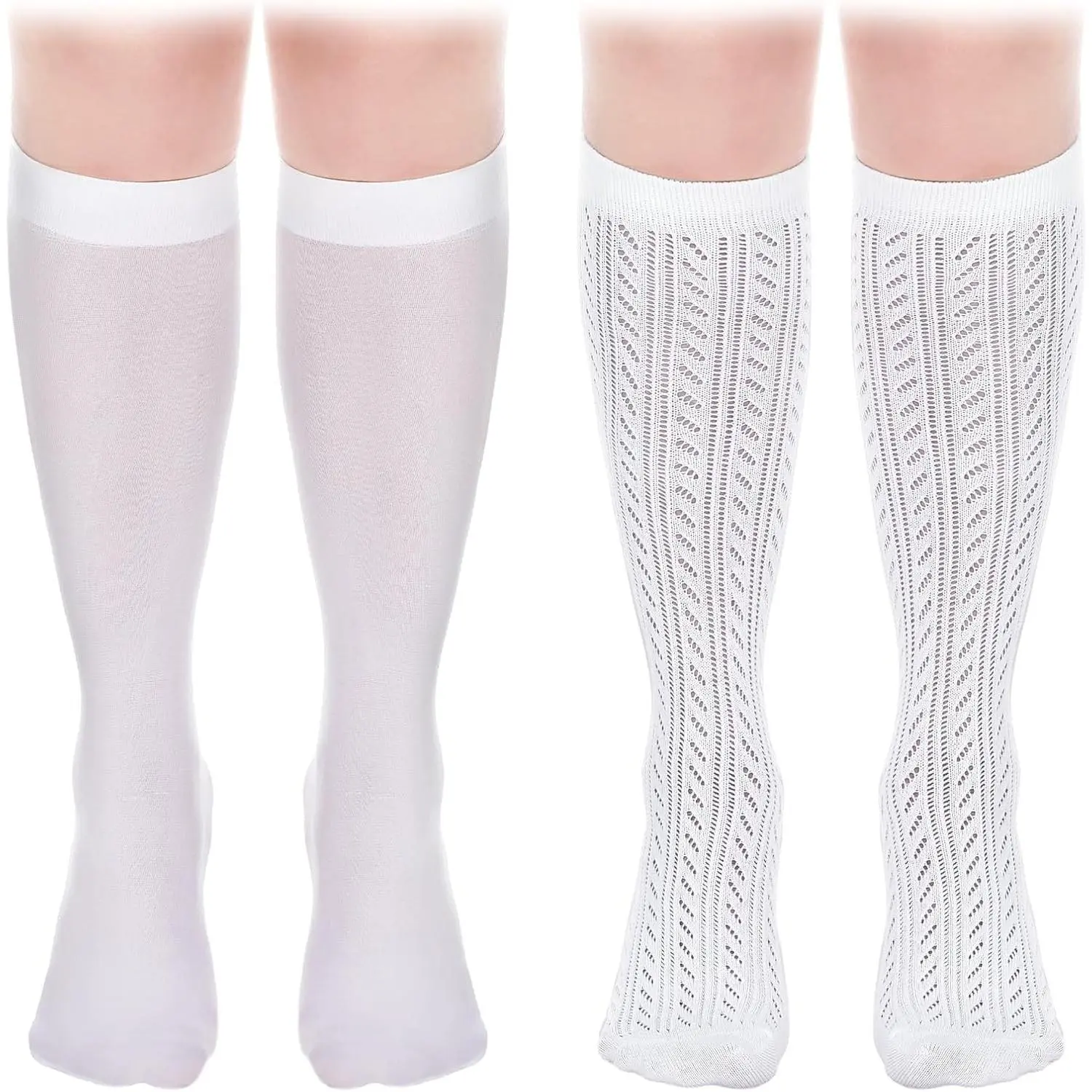 Women's 2-Pair Oktoberfest Knee-High Socks, German Dirndl Lacy Bows Lace Trim Ruffle White Stockings (Baby & Maternity Costume Accessories)