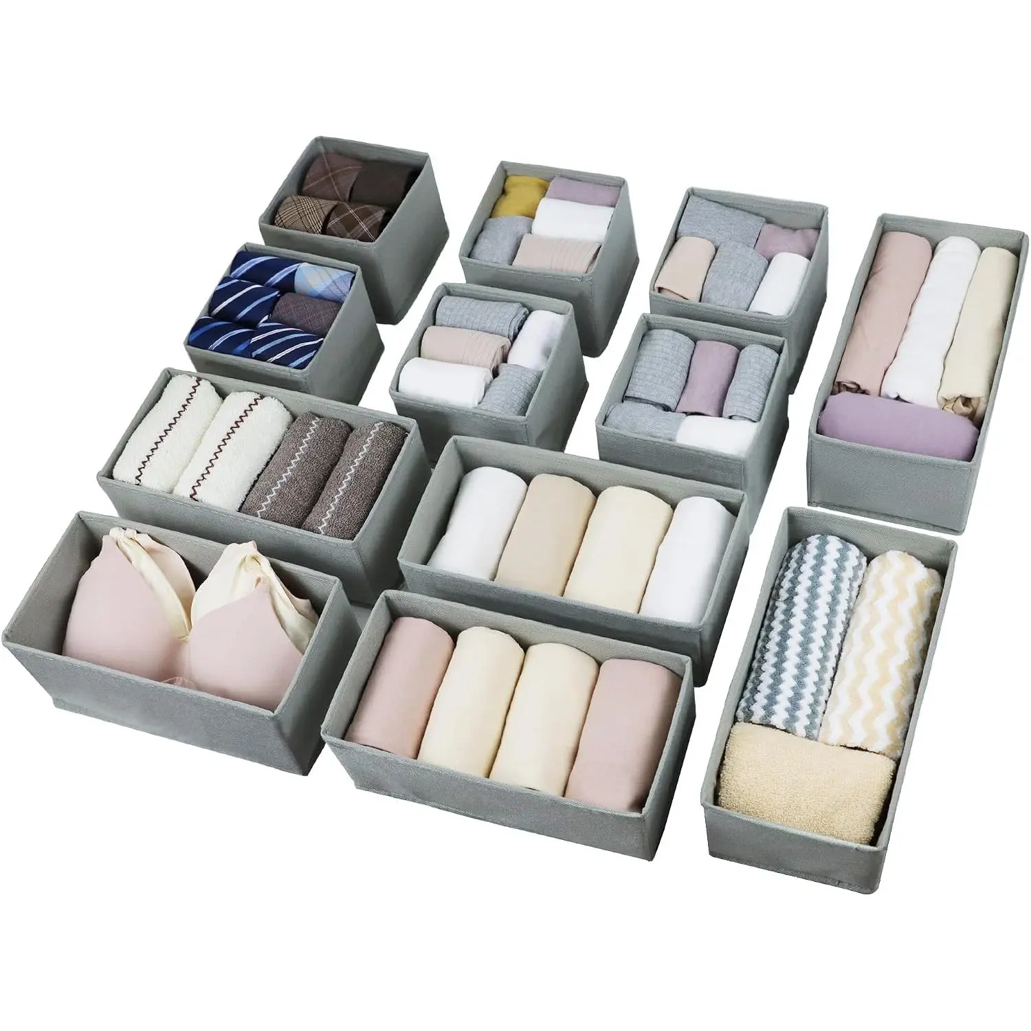 Drawer Organizer Clothes, Foldable Fabric Dresser Organizer Closet Organizers and Storage Box for Underwear,Folded Clothes, Clothing,Socks,Bra,Towels,Ties(6M+6S,Gray)