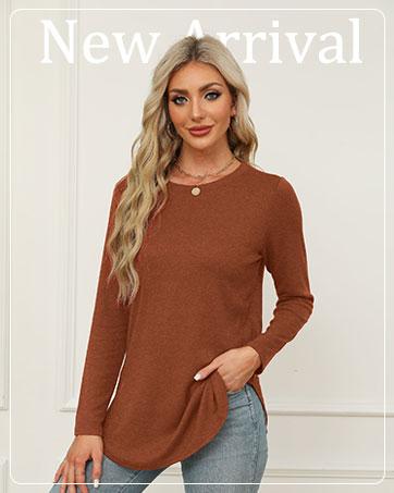Wiholl Womens Long Sleeve Round Neck Shirts Side Split Basic Loose Tunic Tops Casual 2025 Crewneck Womenswear Wiholl Womens Long Sleeve Round Neck Shirts Side Split Basic Loose Tunic Tops Casual 2025 Crewneck Womenswear