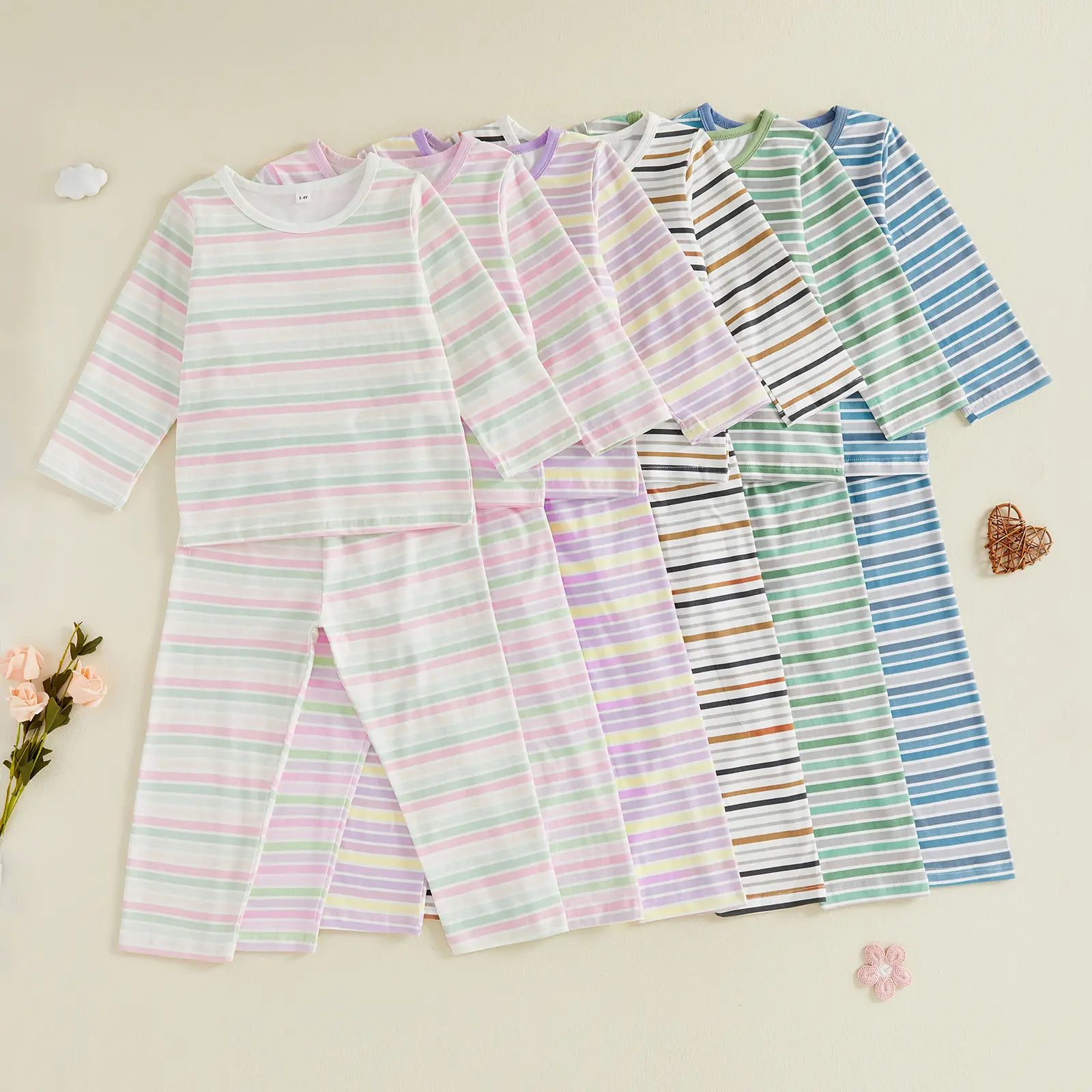 Toddler Baby Little Girl Boy Pajamas Set Adorable Long Sleeve Striped Tops with Pants Set Fall Winter 1-5 Years