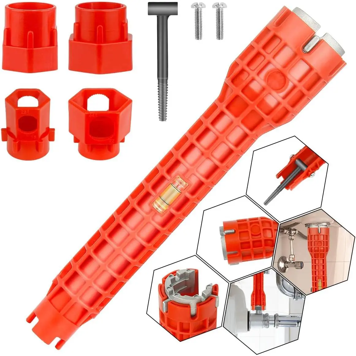 14 in 1 Faucet and Sink Installer,Faucet and Sink Wrench,Multifunctional Sink Wrench,Suitable for Installing Pipes under Bathrooms,Toilets,Kitchens,and Sinks(Red)