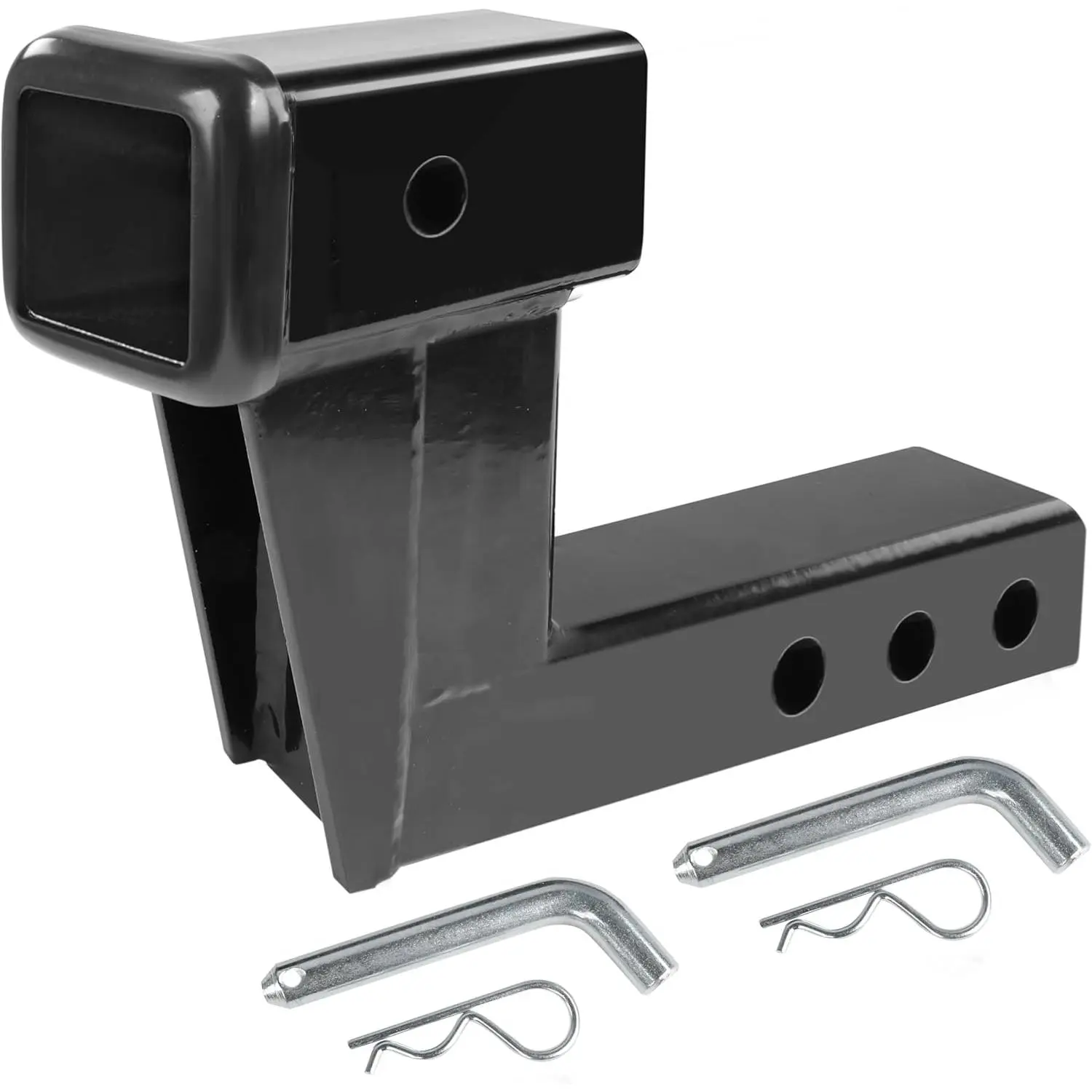 Trailer Hitch Riser for 2" Receivers, 6" Rise or Drop Solid‑Steel Height Adapter with Triple Pin Holes, 500 lb Tongue Weight, Powder‑Coated Finish, Includes Two Hitch Pins (50909)
