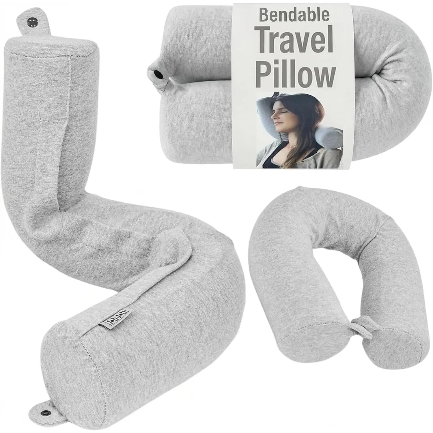 Dot&Dot Twist Support Memory Foam Neck Pillow - 26-inch Adjustable Roll, Breathable Washable Cotton Cover, Machine Wash Compatible, for Car, Airplane Use