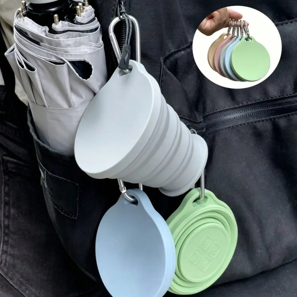 Portable Outdoor Silicone Folding Water Cup, Food-Grade Silicone, Leak-Proof Design, Eco-Friendly Travel Cup, 3-Stage Retractable, Folds to 1.5cm Thin, Lightweight Compact, for Camping, Travel, Office, and Daily Use, Hiking Cup