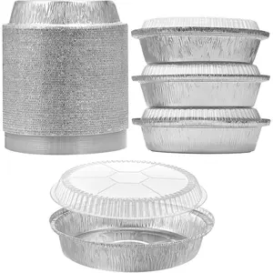 Heavy-Duty 50-Pack 7" Round Aluminum Foil Pans with Clear Plastic Dome Lids Disposable Oven Freezer Takeout Containers Recyclable Kitchen Meal Prep Trays