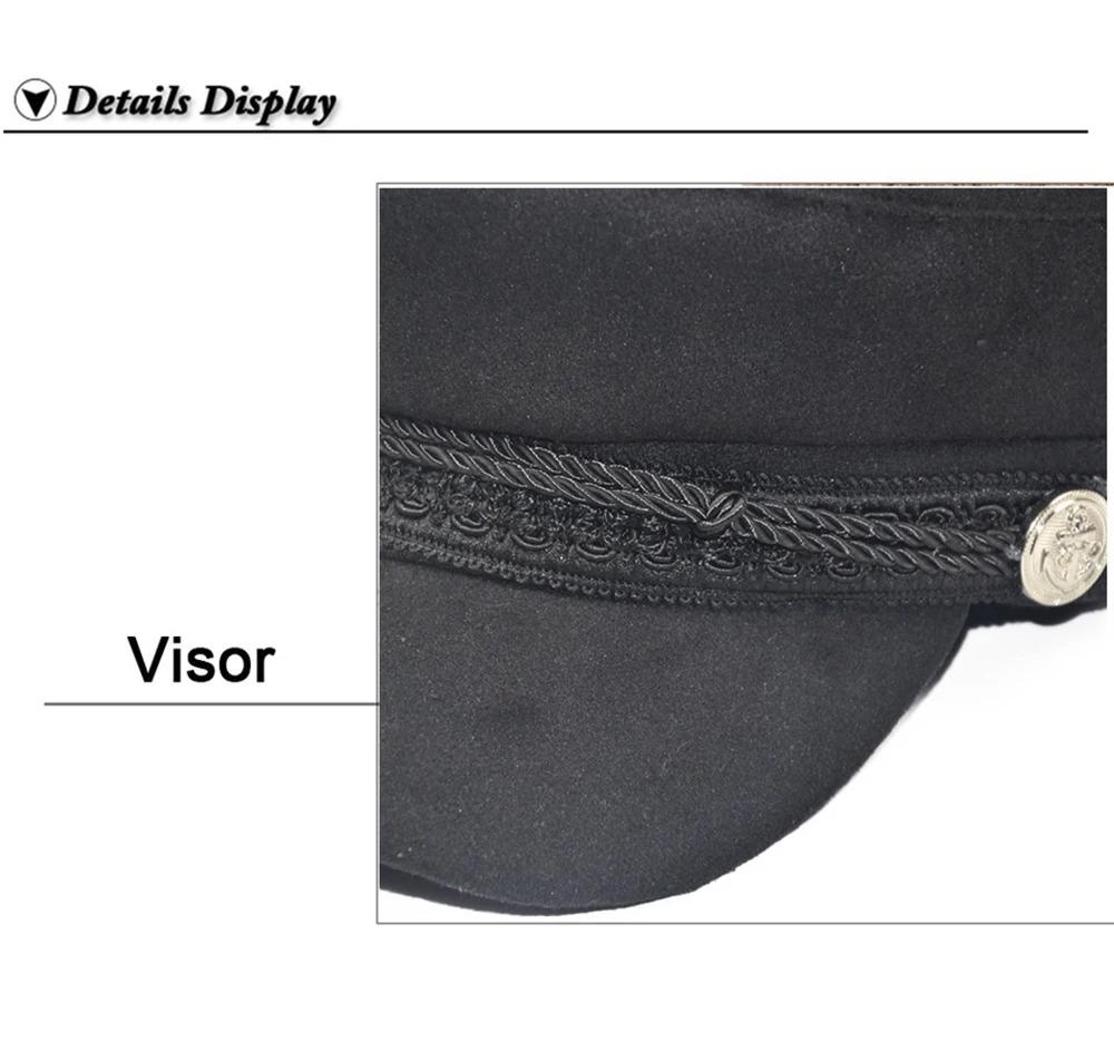 Fashion Women Men  Spring Autumn Sailor Black Ladies Beret Top Captain Cap Travel  Octagonal Hat