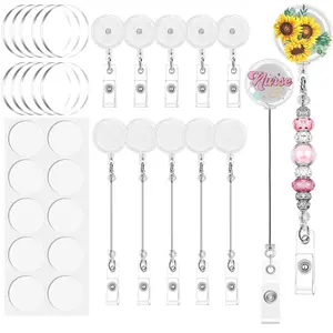 2D 30pcs Pack DIY Retractable Badge Holder Reels with Clear Acrylic Blanks & Alligator Clips - Retractable Reel Suitable for Nurse Badges, Teacher Gifts, Name Tags, Lanyard for, Hospital, Office Organization