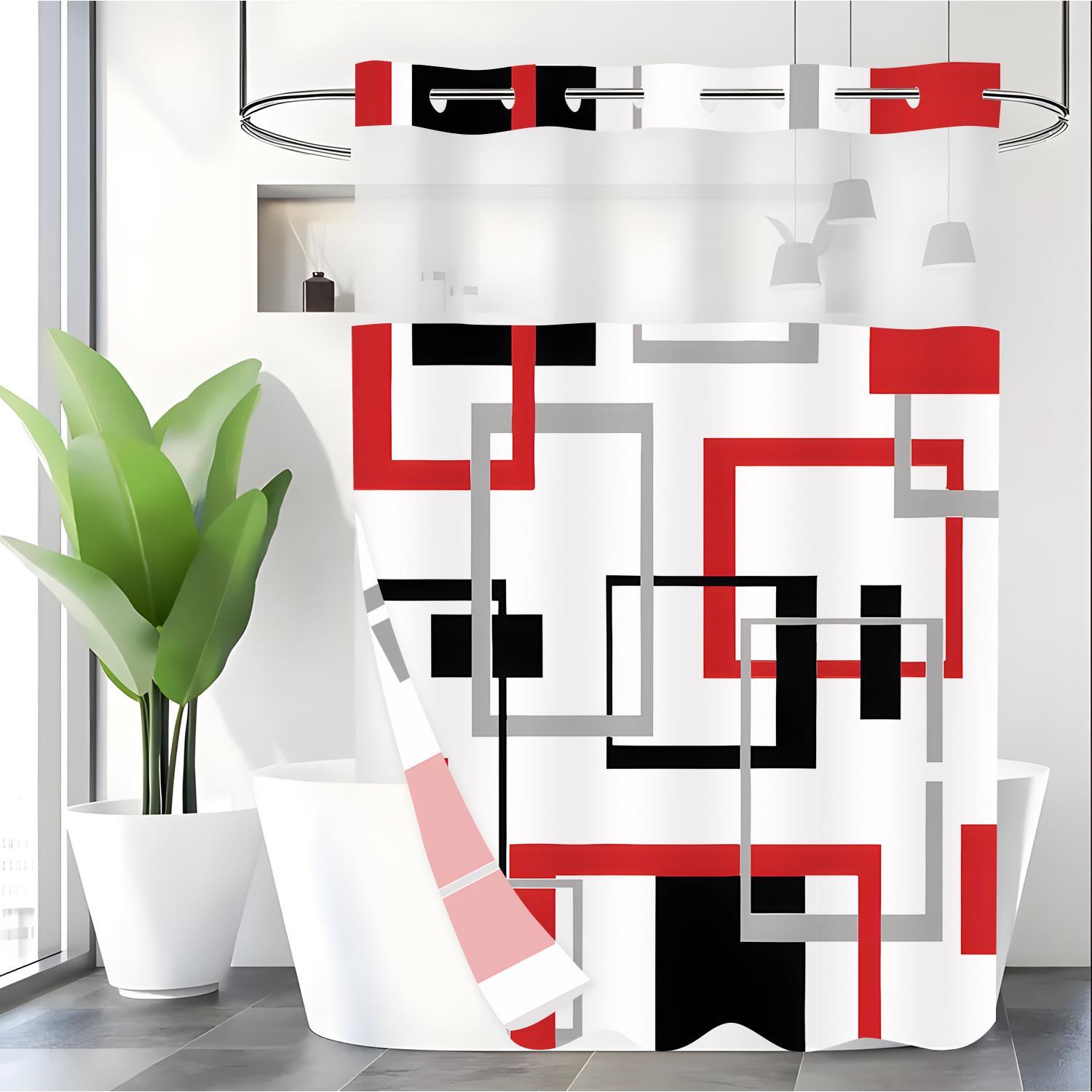 Geometric Pattern Shower Curtain, 1 Count Modern Simple Bathroom Curtain, Waterproof Shower Curtain for Home Bathroom Hotel Dormitory Decor, Bathroom Decoration Accessories