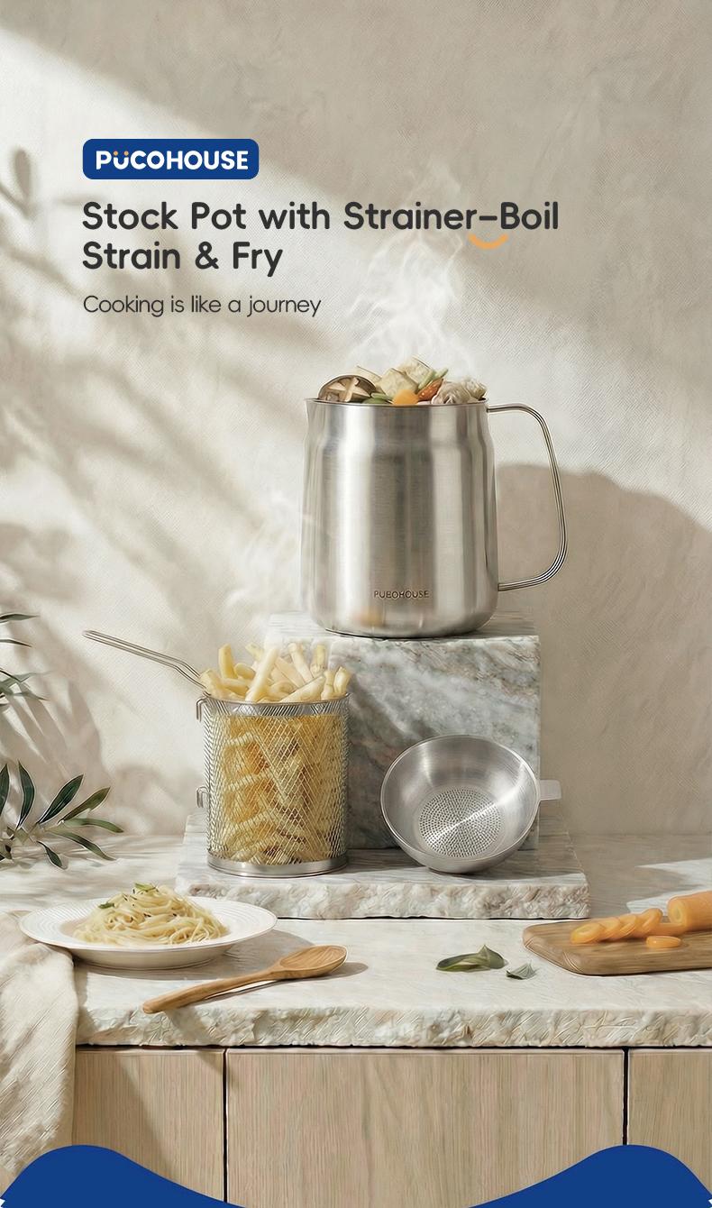 3500ml Stainless Steel Oil Dispenser w/Filter & Tray 4-Piece 304 Stainless Steel Deep Fryer Pot with Oil Filter Basket Utensils Kitchenware Aluminum 	 stainless steel pans