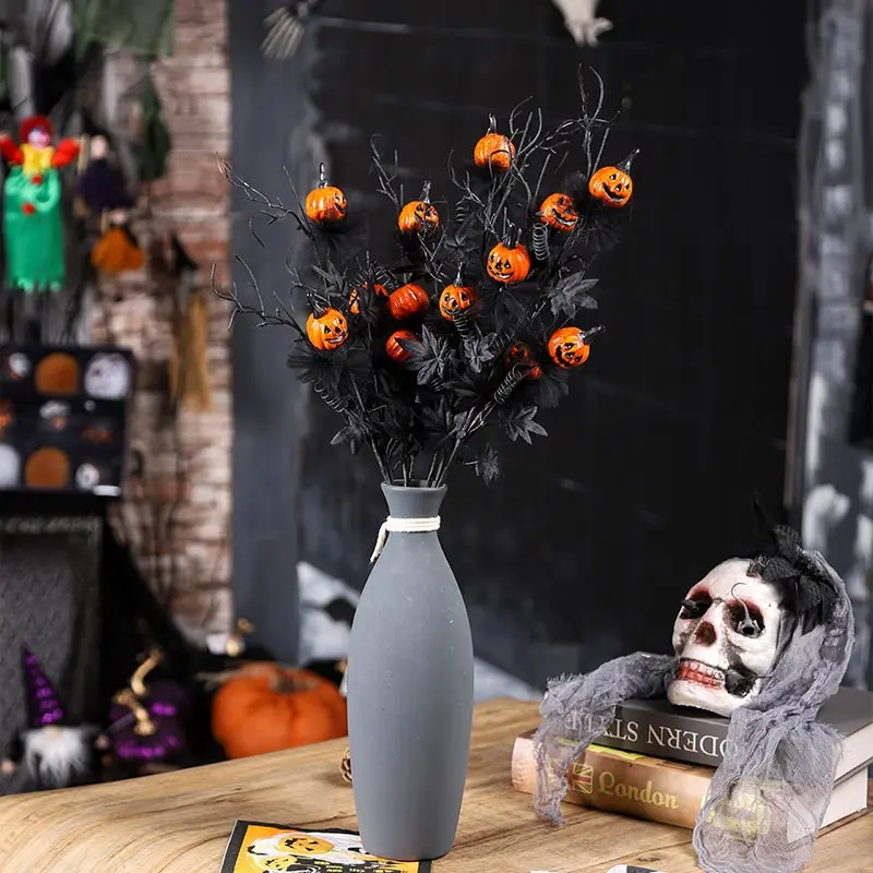 6pcs Halloween Spooky Pumpkin Maple Leaf Bouquets, Autumn Indoor Outdoor Decor, Ghost Festival, Wedding Centerpiece, Home Decoration