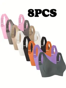 3/8Pack Women's Anti-Sagging Wireless Full Coverage Push Cup Bra - Adjustable High Support Strap with Removable Padding, Seamless Breathable Lift & Comfort for Everyday & Wear, Casual Elegant Special Line (Black) - Machine Washable