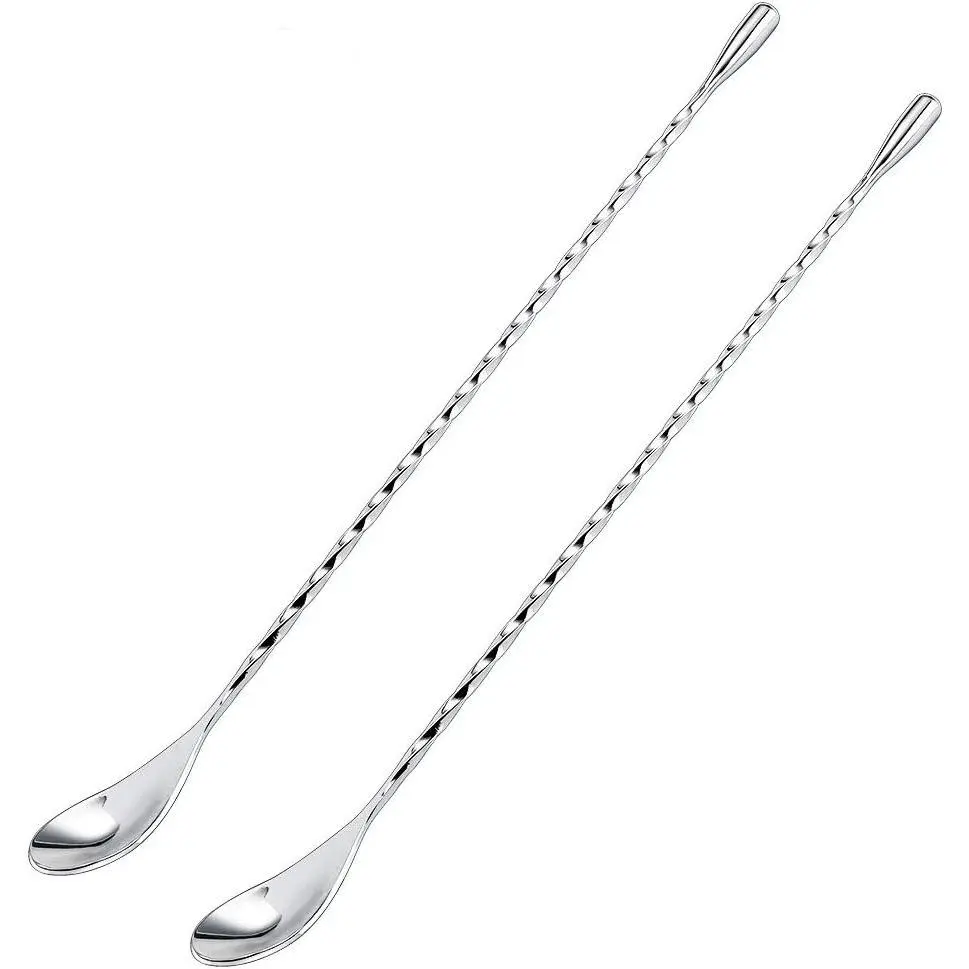 12 Inches Mixing Spoon Stainless Steel, 2 Pack Spiral Pattern Bar Spoon for Cocktail Shaker Tall Cups(Silver)
