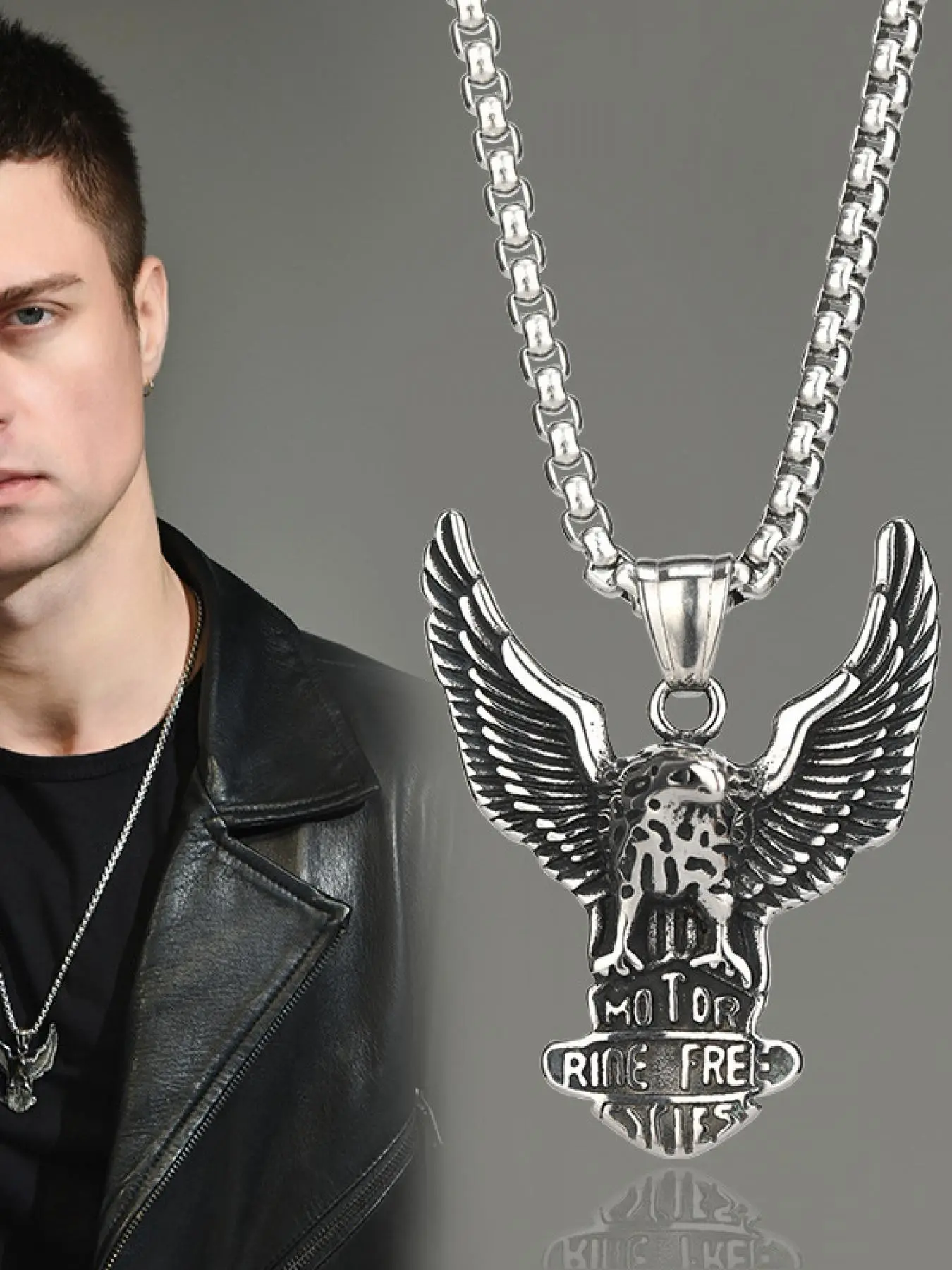 Silver Color Eagle Pendant Necklace, Men's Motorcycle Street Style, Daily Wear, Motorcycle Events, Party, Free Riding Theme