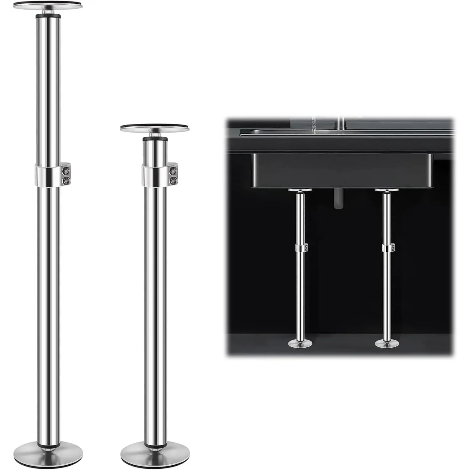 Undermount Sink Brackets, Stainless Steel, 2 Pack | 17.7"-31.1" Adjustable Support Pole, Undermount Sink Support, Repair Kit for Kitchen, Bathroom