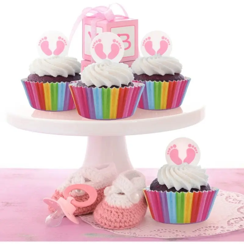 Rainbow-shaped cupcake wrapping paper. Non-stick paper for small cakes. Suitable for birthday parties, wedding cakes and packaging of colorful cupcakes.