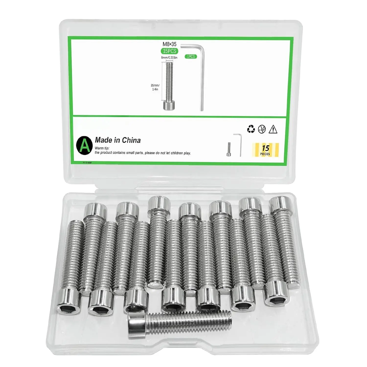 15 count M8 x 35mm Stainless Steel Allen Socket  Cap Screws, Full Thread Metric Fasteners, Bright Finish for Automotive & Machinery Use