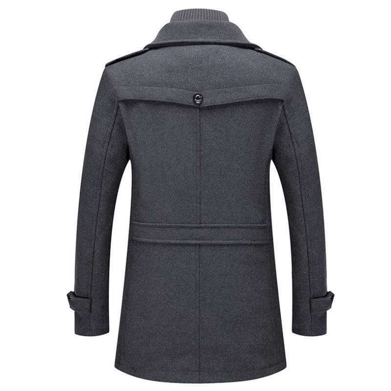 Men's business woolen coat fashion double neck medium and long woolen coat, autumn and winter