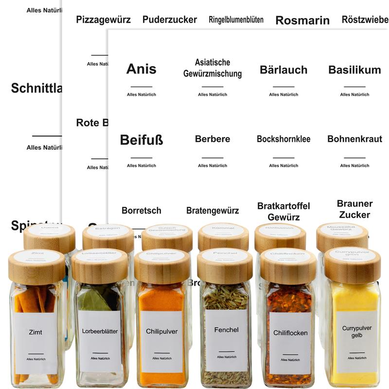 Spice Label Sticker, 398pcs/14 Sheets Waterproof Oil & Tear Resistant Spice Sticker, Including Square Round Preprinted Spice Label & Blank, Date Labels, Adhesive Stickers