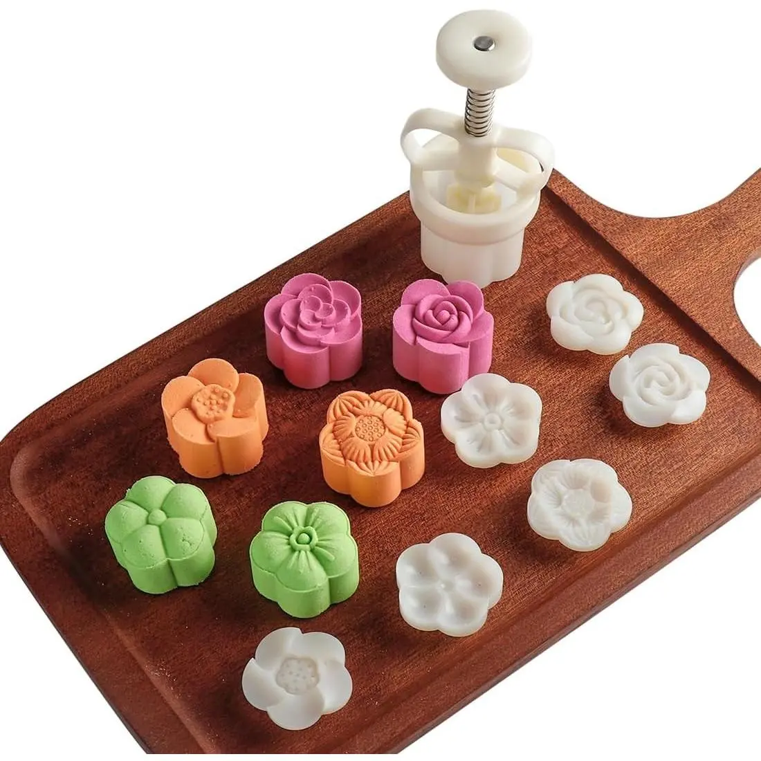 Chinese Mid-autumn Festival Adjustable Thickness Moon Cake Mold 50g 6 Stamps Cookie Stamp Set DIY Mooncake Shortbread Hand Cutter Polvoron Mold
