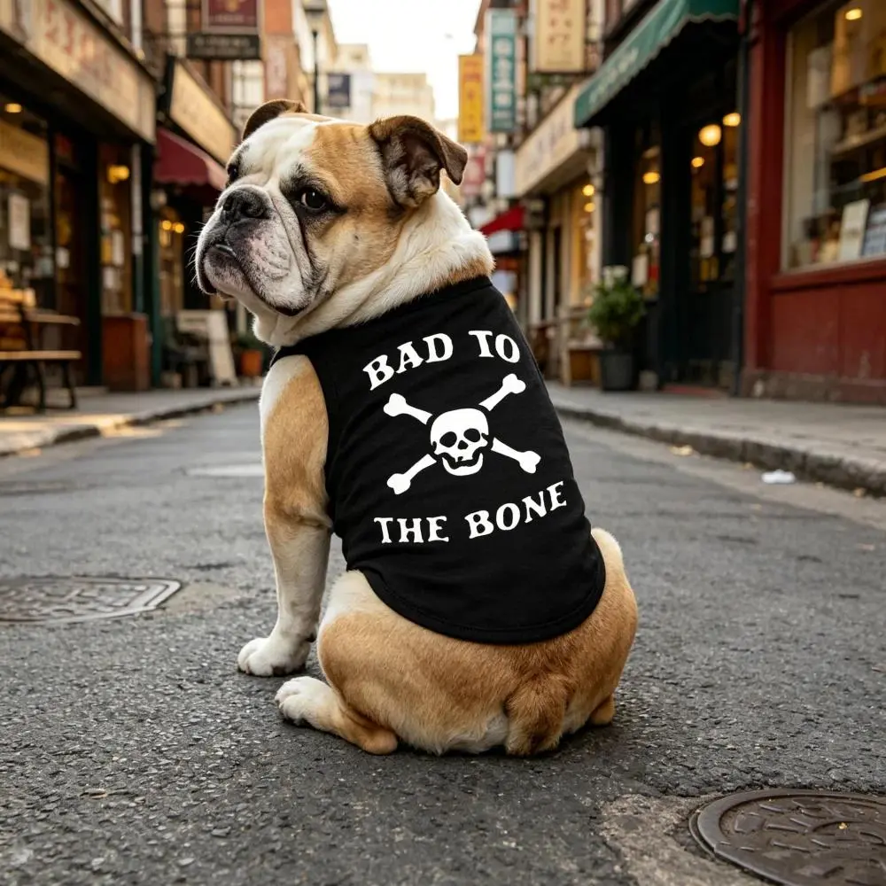 1pcs "BAD TO THE BONE"printed pet sleeved T-shirt, soft four season cat and dog round neck sleeved shirt