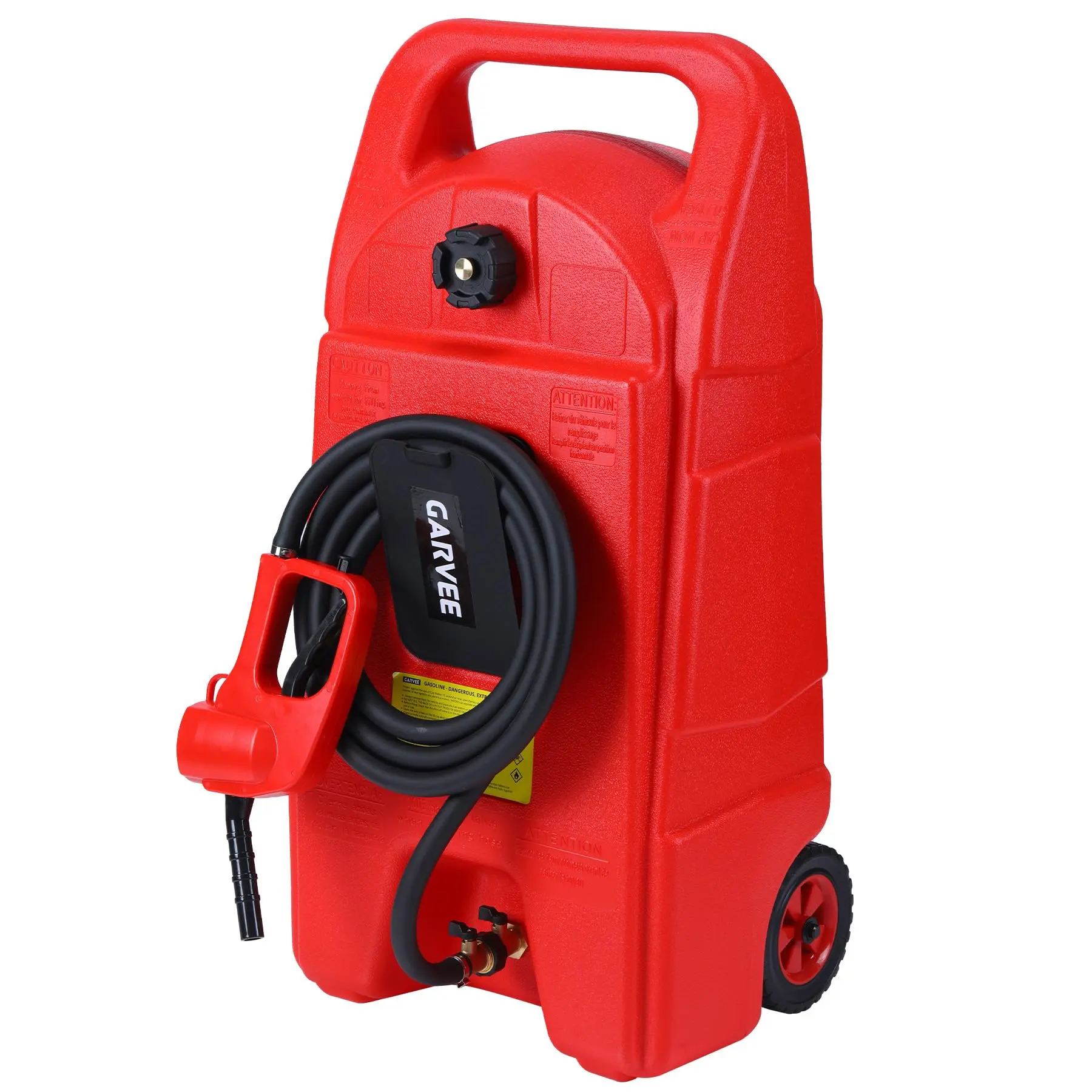 15 Gallon Heavy-Duty Gas Caddy with Manual Fuel Transfer Pump, Portable Fuel Tank on Wheels Featuring 10 ft Hose for Lawn Mowers, Cars, Boats, ATVs, Home and Farm Use, Red