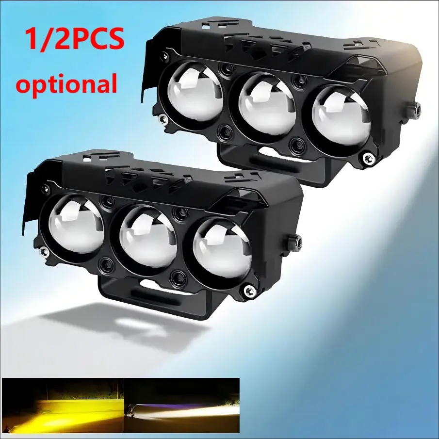 Motorcycle LED Spot Light Dual Color Hi/Low Beam Fog Lamps for Car Trucks SUV UTV 12V 24VMini Lens Headlight Driving Light Motorcycle Led Spotlight