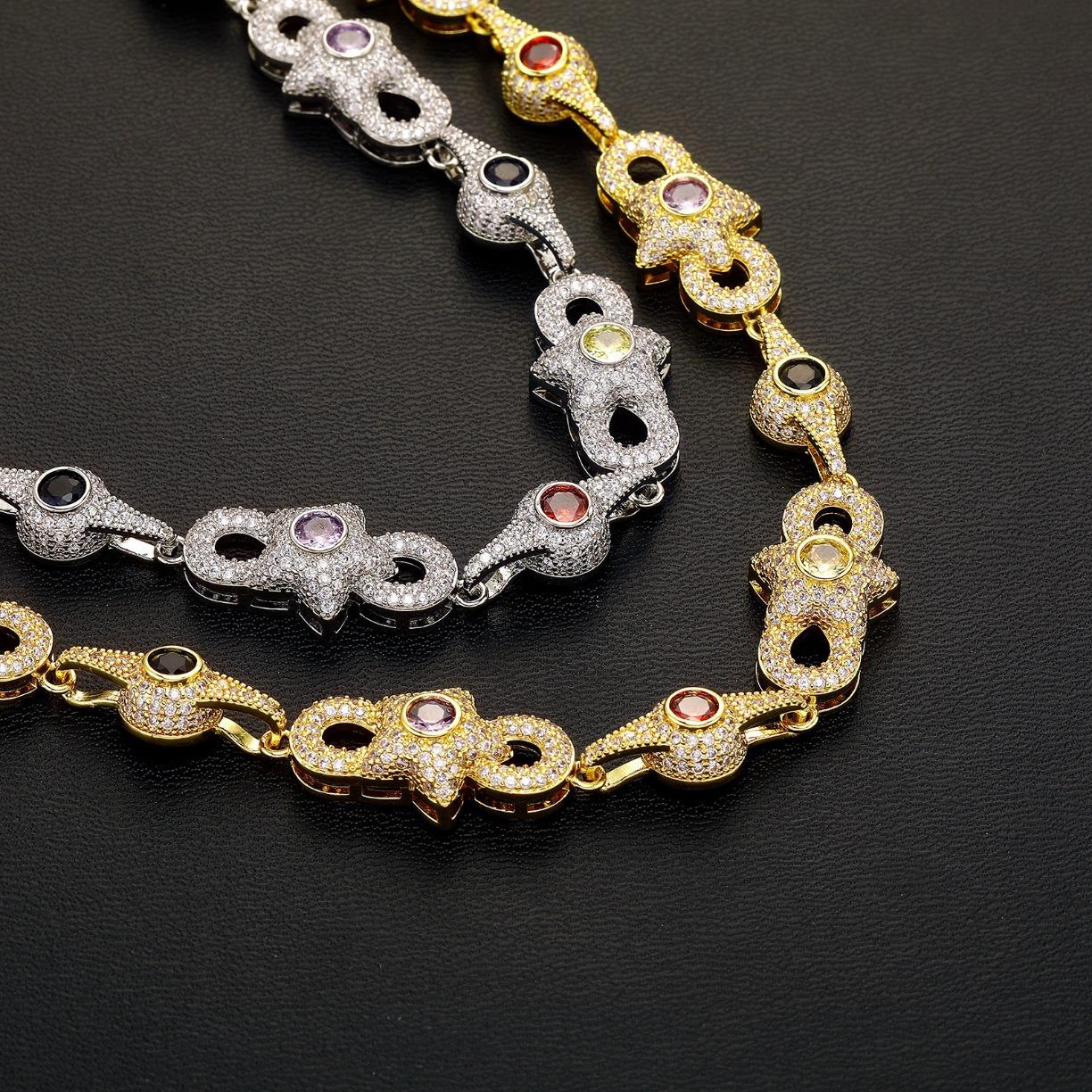 Iced Out Star Eye Moissanite Bracelet Necklace Prong Setting Moissanite Infinity Cuban Link Chain Women Men Hip Hop Fashion Jewelry