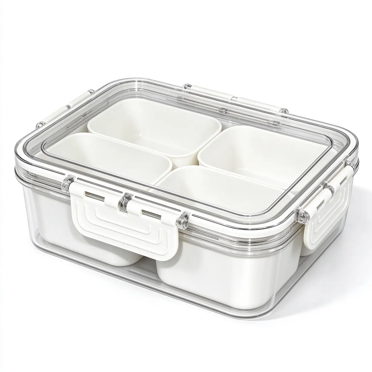 4-Compartment Snack Organizer Box With Lid, Portable Plastic Food Storage Container For Fruits, Vegetables, Meal Prep And Party Use