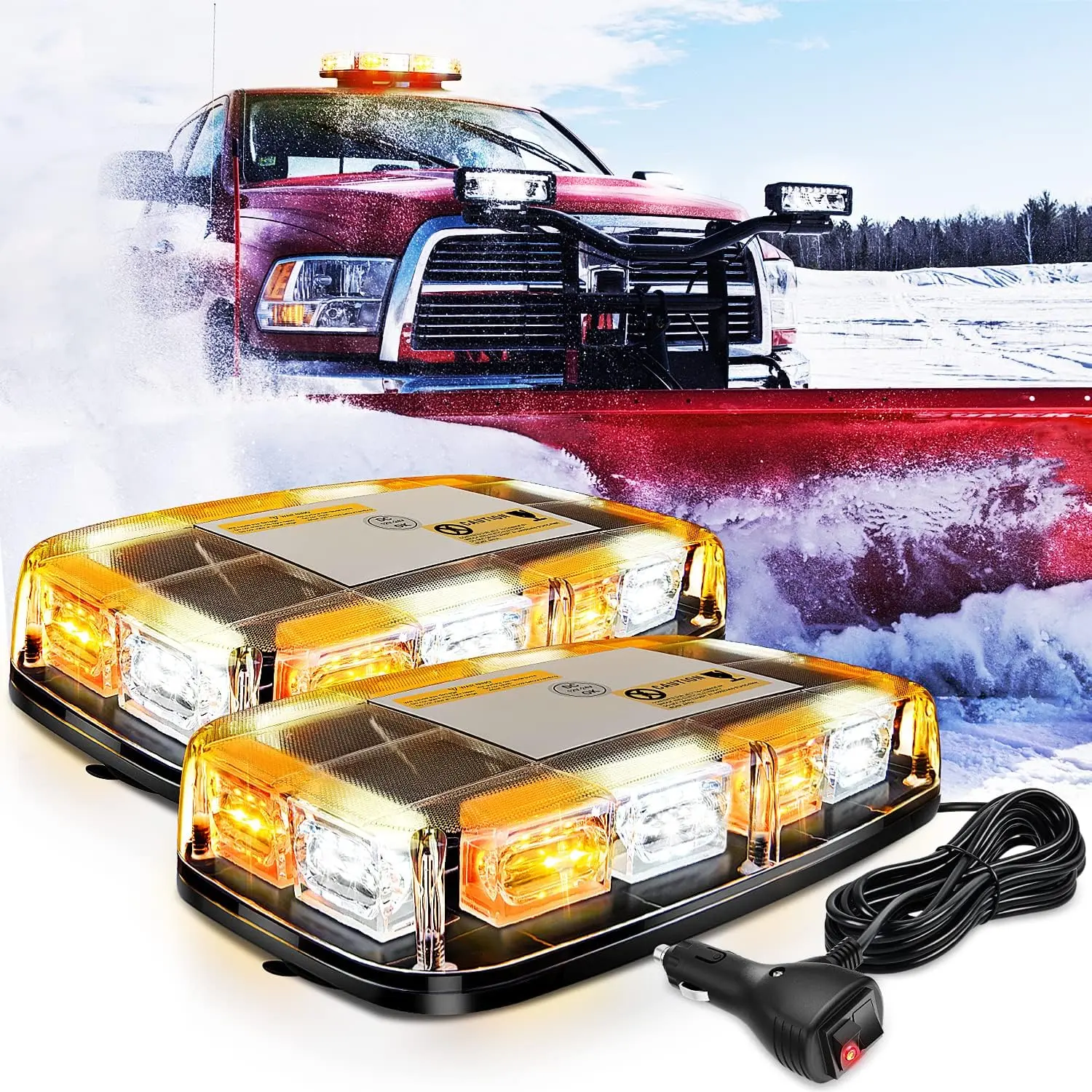 Nilight 12-Inch Vehicle Roof Strobe Light Kit - 48-LED 12V-24V Flashing LED Bar with Magnetic Car Mount, Safety Visibility Aid for Cars, Strobe Lights for Trucks
