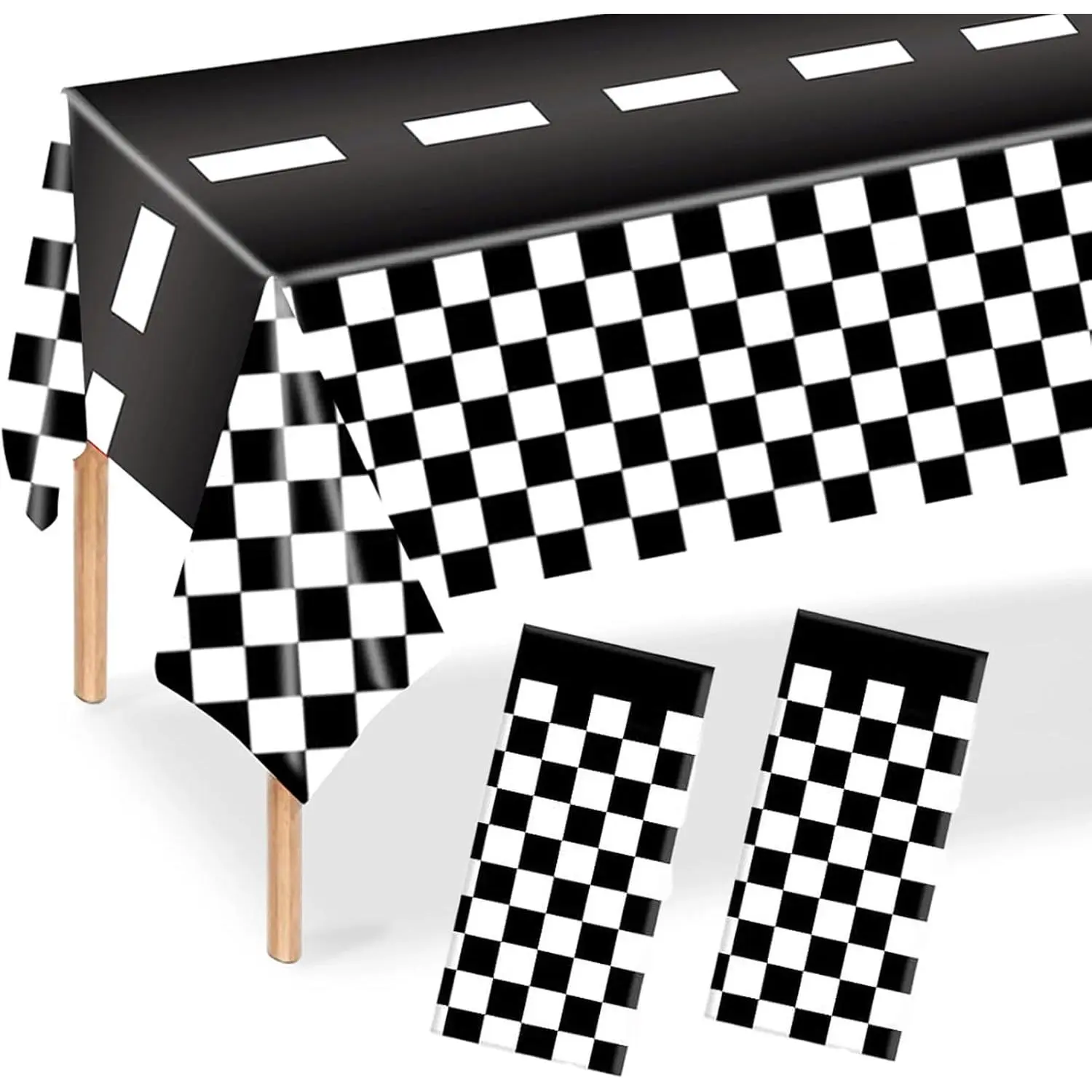 2 count Checkered Race  Party Supplies Disposable Tablecloth (108'' x 54" Plastic Table Cover  Checkered Race Table Runner for Racing Birthday Party Decor Favor Supplies