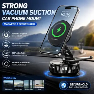 Vacuum Adsorption Car Phone Holder, Magnetic Fixation, 360° Rotation, Foldable, Universal Dashboard Mount, Secure Smartphone Stand