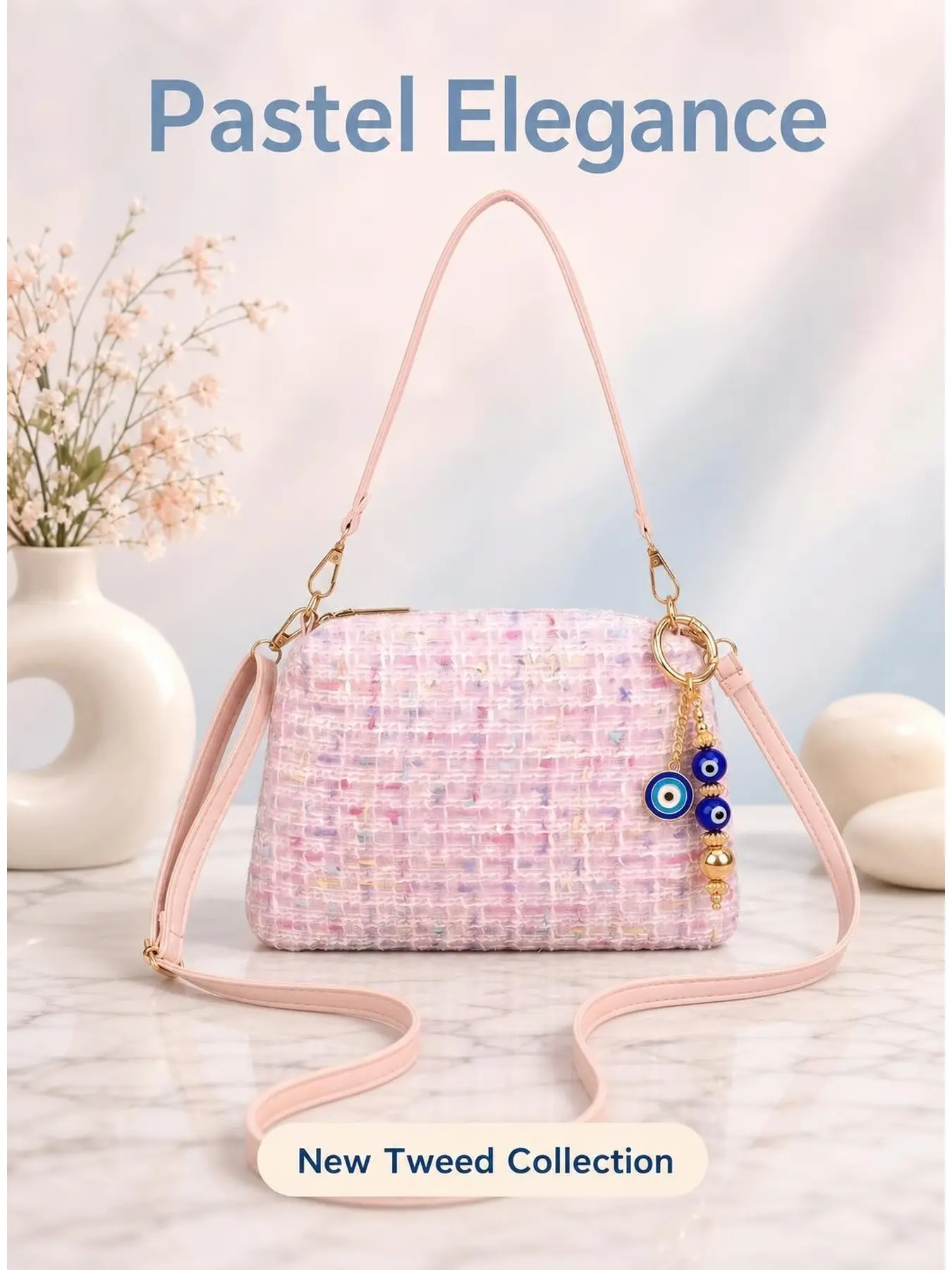 Viral TikTok Trending 2026 Tweed Color-Block Crossbody Shoulder Bag for Women, Macaron Pastel Mini Purse with Multi-Compartment Organizer, Cute Chanel-Style Handbag, Must-Have OOTD