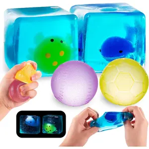 Squishy Stress Ball & Cube Fidget Toys Set - 4Pack Malt Sugar Squishy Toys,Glow in The Dark Fidget Cube Toys, Sensory Slow Rise Gel Ball for Kids and Adults, Party Favors & Gift Ideasfidget toys