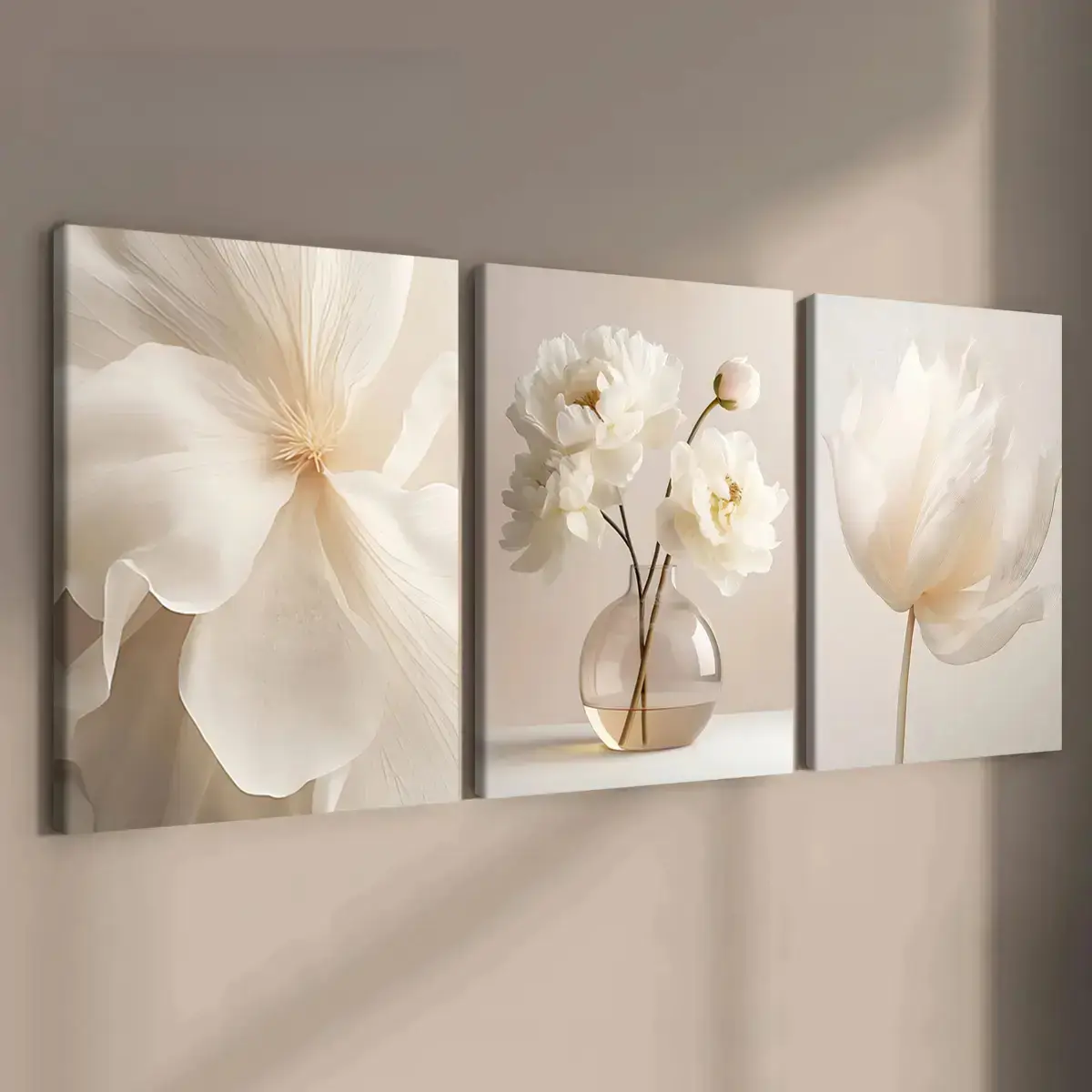 Flower Pattern Canvas Wall Art Set, 3-Count Wooden-Framed Floral Paintings, Modern Minimalist Print, Art Canvas Prints for Home, Living Room, Bedroom & Office Decor