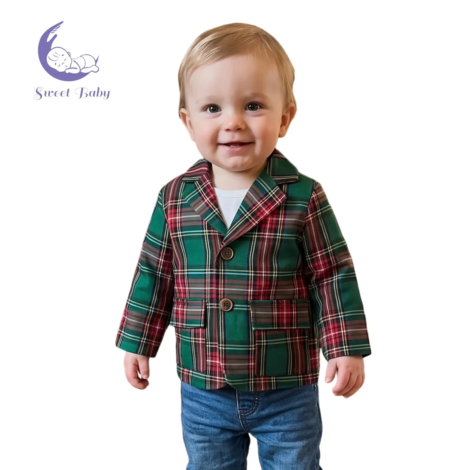 Toddler Boy Christmas Blazer Long Sleeve Plaid Button Down Suit Jackets